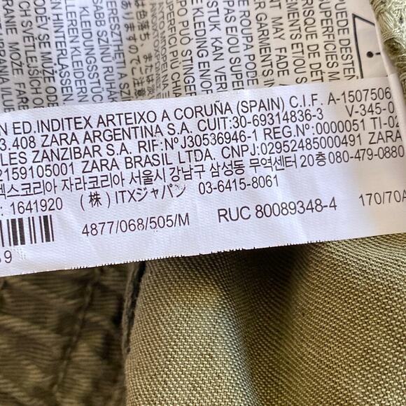 ZARA Khaki Green Linen Blend Pants High Rise Joggers Size Medium Olive Pockets - Picture 8 of 8